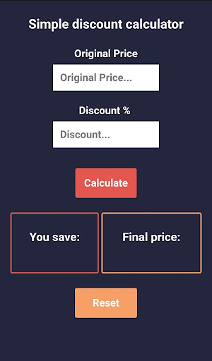 Android application Simple Discount Calculator screenshort