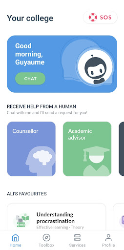 Android application Ali mental health chatbot screenshort