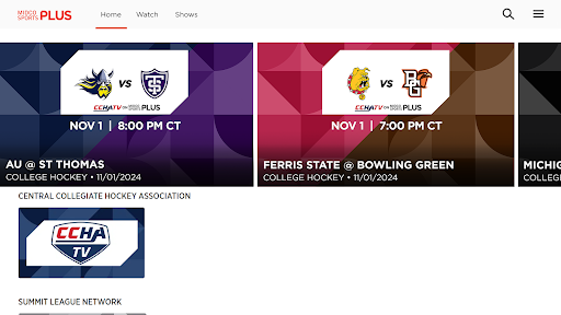 Screenshot of Midco Sports Plus