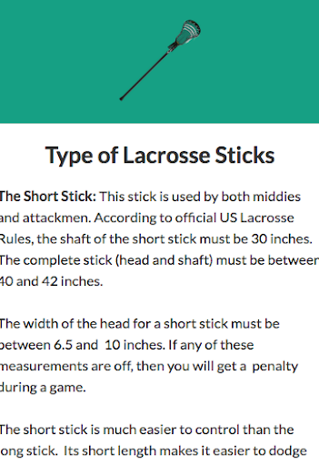 The Lacrosse Stick Info Screen 2