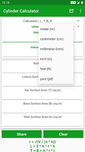 Cylinder Calculator Screen 3