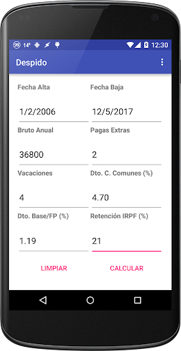 Android application Despido screenshort