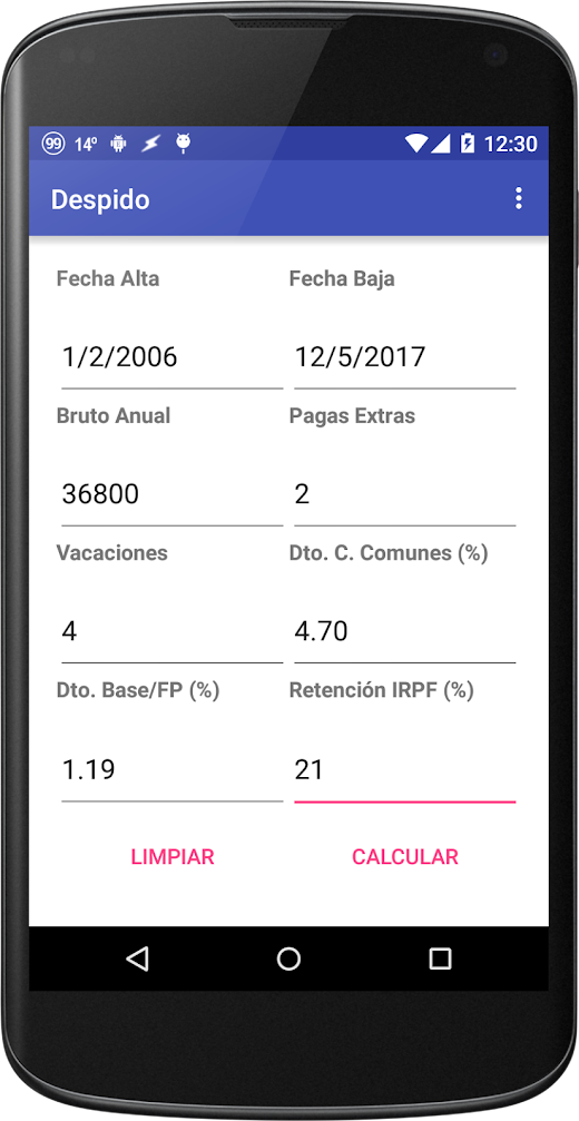 Android application Despido screenshot