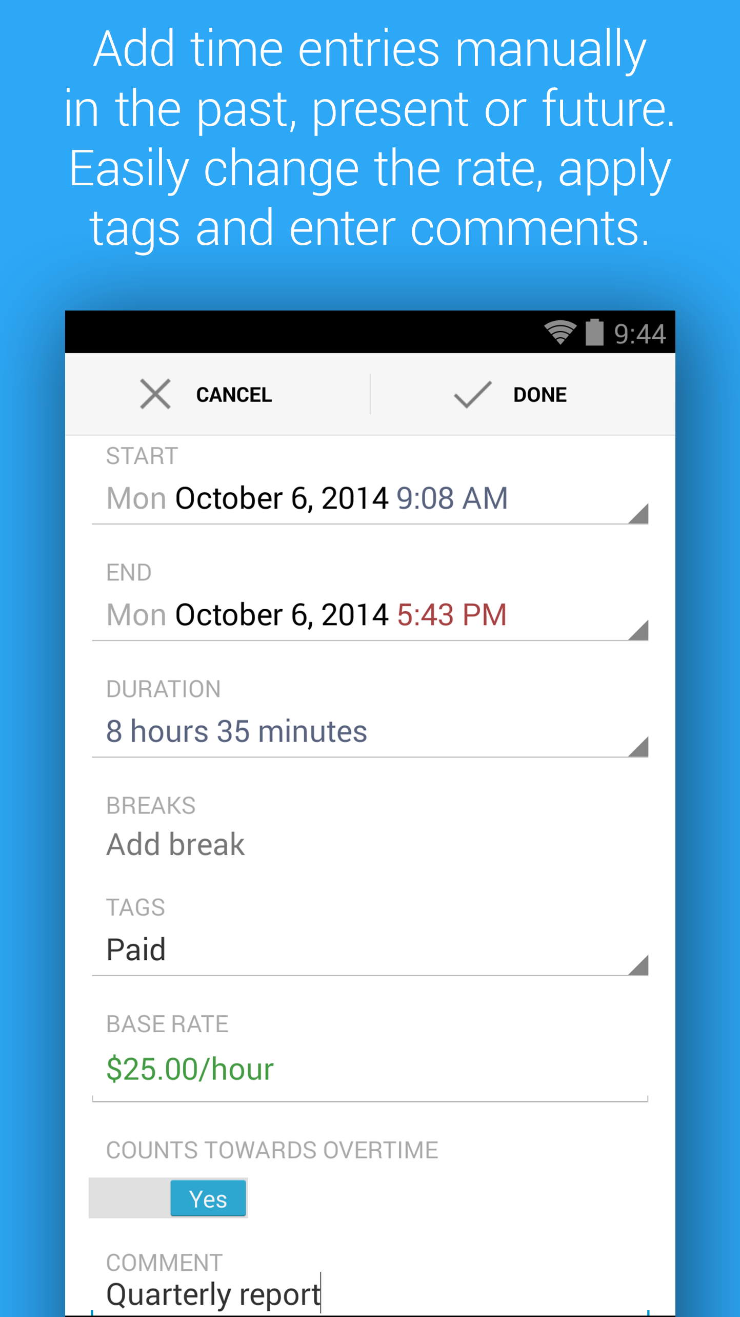 Android application HoursTracker: Time tracking for hourly work screenshort