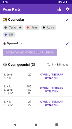 Skor Sayacınız Skor Kartı ekran görüntüsü