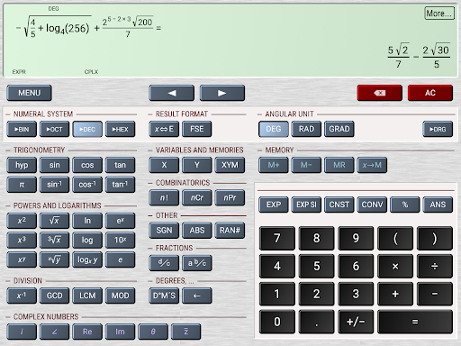 Screenshot of HiPER Scientific Calculator