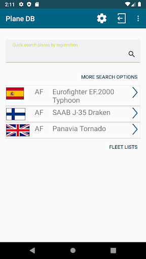 Android application Plane database screenshort