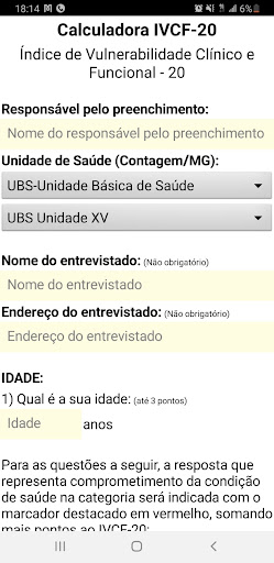 Android application Calc IVCF-20 Contagem-MG screenshort