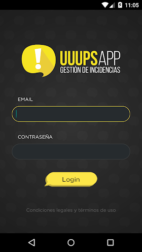 Android application UUUPSApp Gestión de Incidencia screenshort