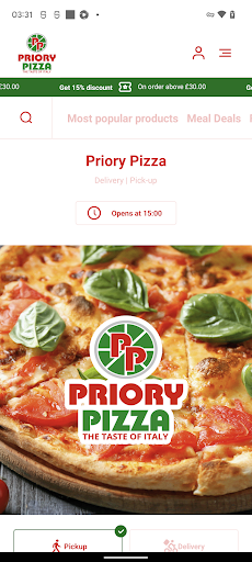 Android application Priory Pizza screenshort