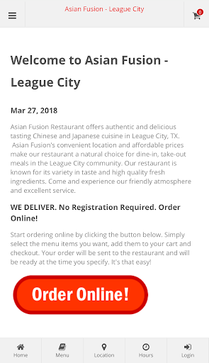 Android application Asian Fusion League City screenshort