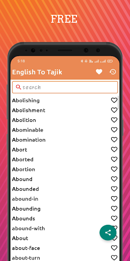 Android application English To Tajik Dictionary Of screenshort