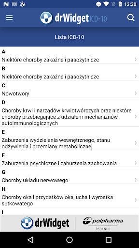 Android application DrWidget ICD10 screenshort