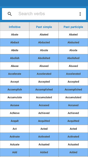 Android application English Verb forms screenshort
