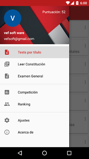 Android application Constitución Española. Tests screenshort
