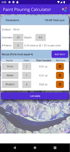 Paint Pouring Calculator Screen 3