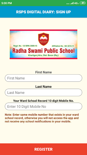 RSPS Digital Diary Screen 2