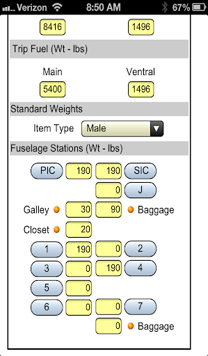 eFlite Weight and Balance Screen 2