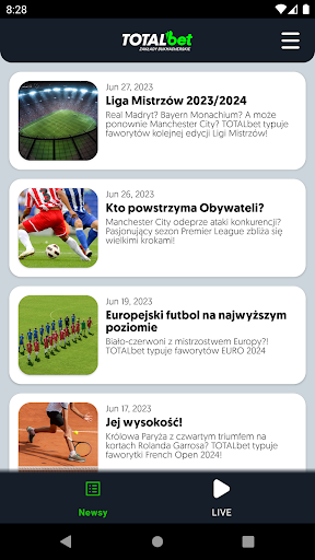 Android application TOTALbet sport screenshort