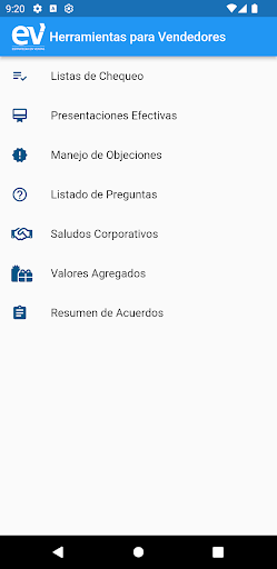 Android application Entrenamiento para Vendedores screenshort
