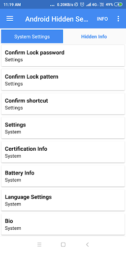 Hidden Android settings Screen 2