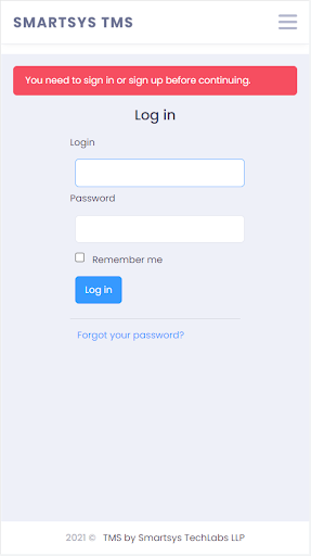 Android application Smartsys TMS screenshort