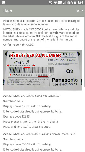 RADIO CODE for AUDIO 5 CC Screen 2