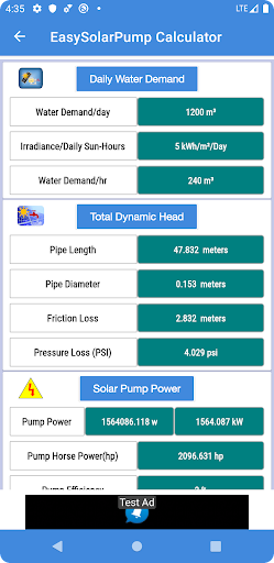EasySolarPump Calculator Screen 3