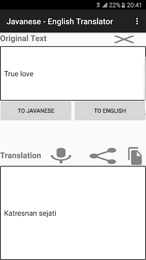 Android application English - Javanese Translator screenshort