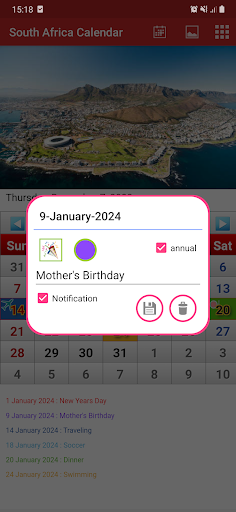 South African Calendar Screen 3