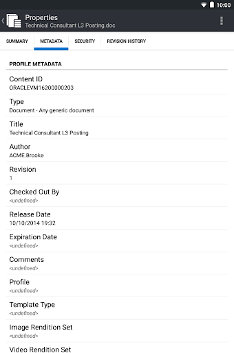 Screenshot of Oracle WebCenter Content