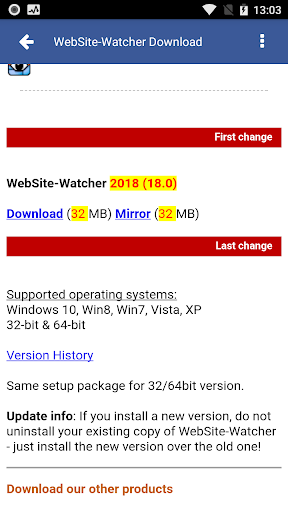 WebSite-Watcher Screen 2