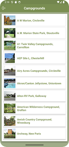 Android application Ohio Campgrounds screenshort