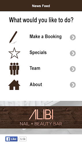 Android application ALIBI Nail + Beauty Bar screenshort