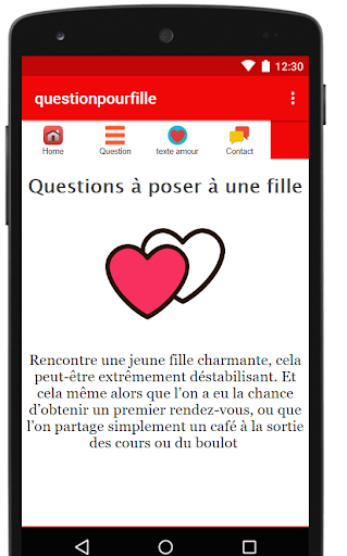 Android application Question a poser a une fille screenshort