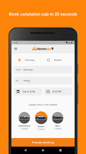 Android application HireMe Taxi (Outstation cabs) screenshort