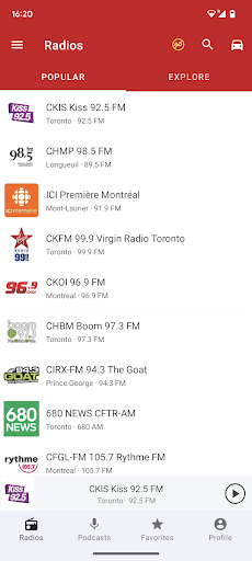 Android application Radio FM Canada screenshort