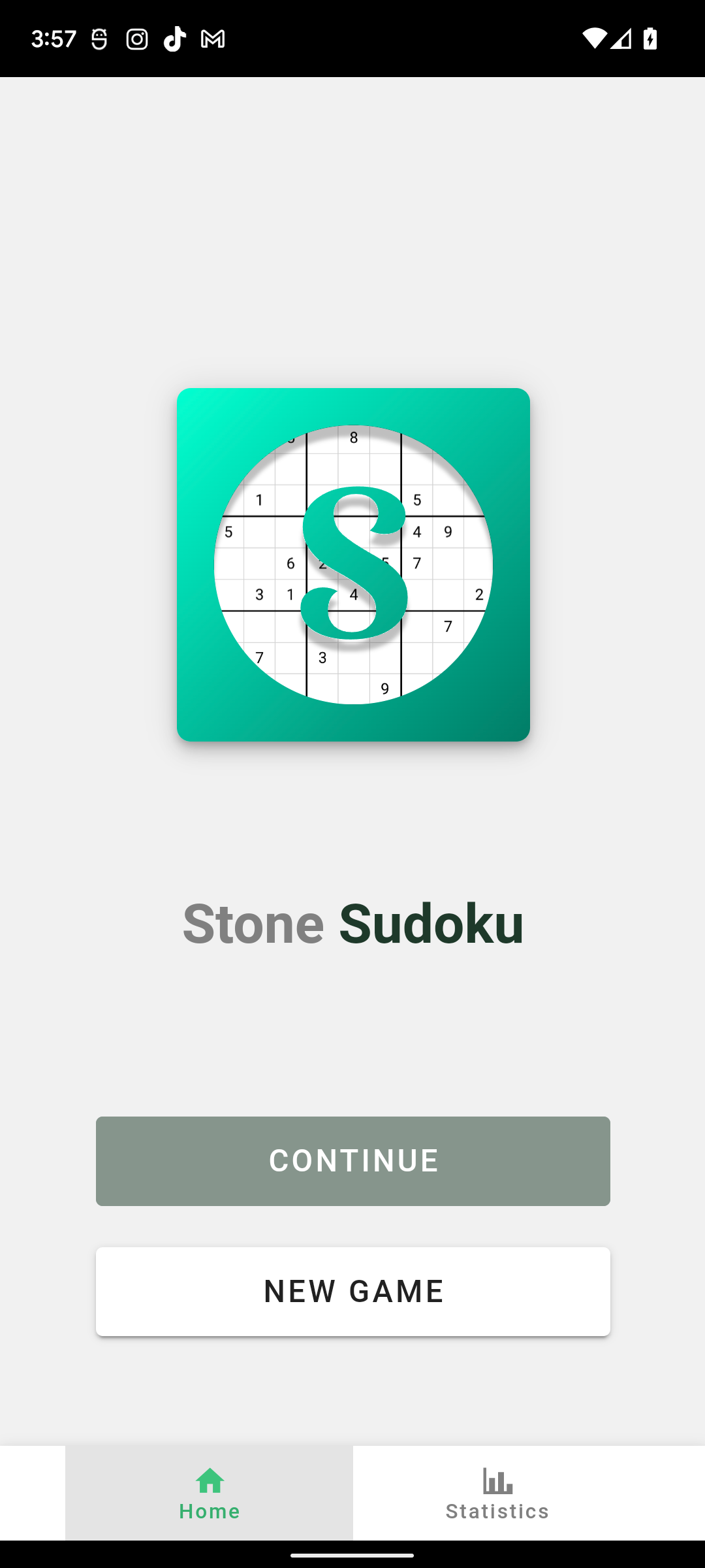 Stone Sudoku Home Screen