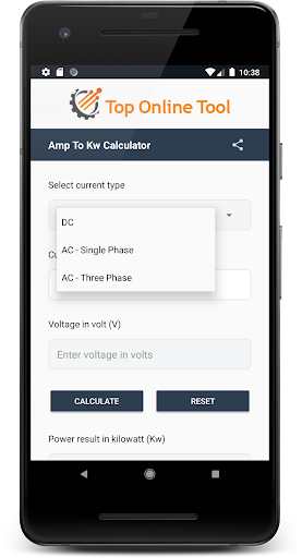 Amps to Kw Calculator Screen 2