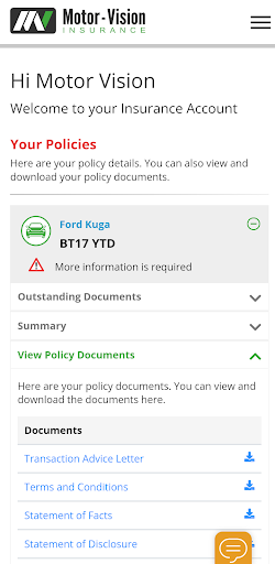 Android application Motor Vision Insurance screenshort