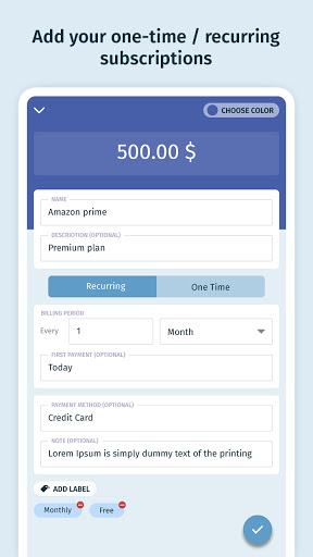 Bills: Subscription Manager Screen 3