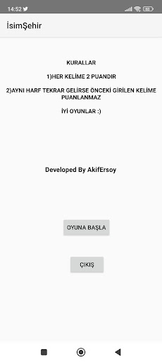 Android application İsimŞehir screenshort