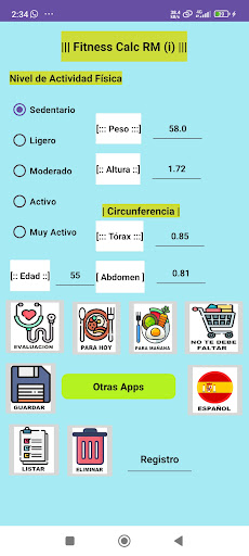 Android application Fitness Calc RM screenshort