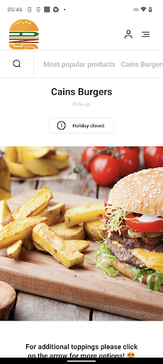 Android application Cains Burgers screenshort