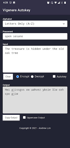 Android application Vigenere Autokey screenshort