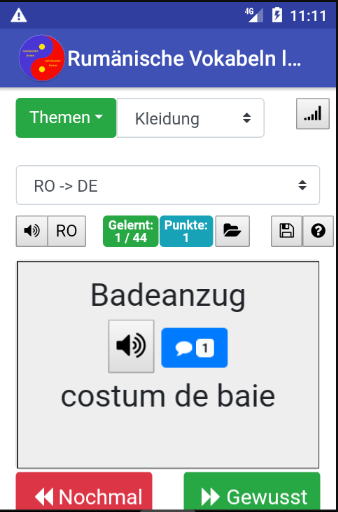 Android application Rumänisch lernen | Vokabeln Wö screenshort