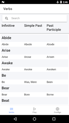 Android application English Irregular Verbs screenshort