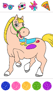 Horse coloring game glitter