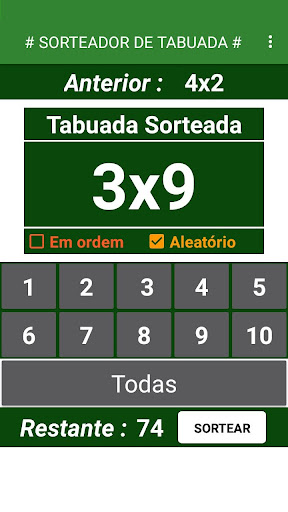 Sorteio de Tabuada Screen 2