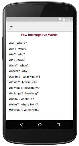Basic German Learning Screen 2